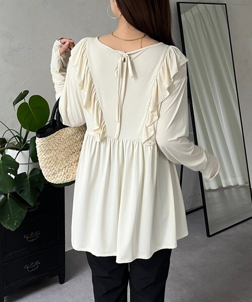 prose verse（プロズヴェール）の「【UVカット】サムホール付きフリルペプラムラッシュガード（ラッシュガード・レディース・ブラック/アイボリー・LARGE/MEDIUM）」の11枚目の写真