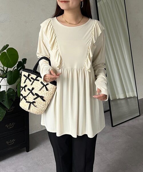 prose verse（プロズヴェール）の「【UVカット】サムホール付きフリルペプラムラッシュガード（ラッシュガード・レディース・ブラック/アイボリー・LARGE/MEDIUM）」の15枚目の写真