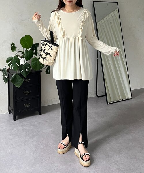 prose verse（プロズヴェール）の「【UVカット】サムホール付きフリルペプラムラッシュガード（ラッシュガード・レディース・ブラック/アイボリー・LARGE/MEDIUM）」の16枚目の写真