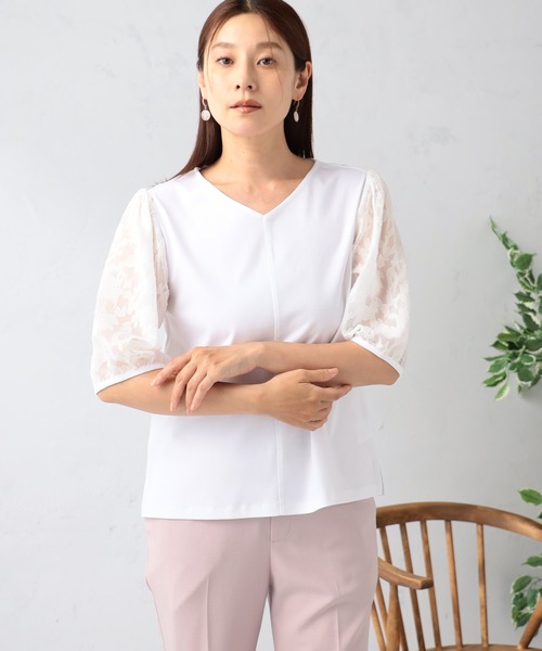 GALLORIA(ギャローリア)の「【キレメクシリーズ】接触冷感 綿100% 袖オパールプルオーバー(Tシャツ/カットソー・レディース・ブラック/ライトグレー/ホワイト・S/M/L/LL)」の1枚目の写真