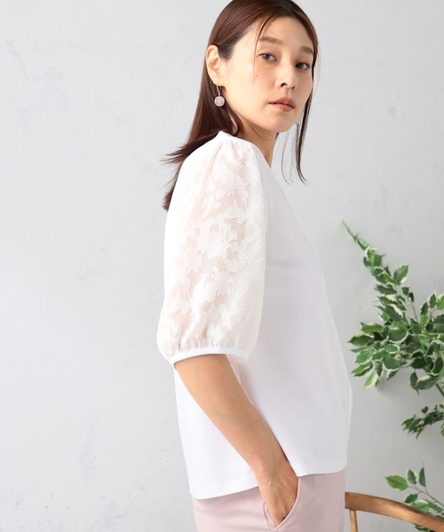 GALLORIA(ギャローリア)の「【キレメクシリーズ】接触冷感 綿100% 袖オパールプルオーバー(Tシャツ/カットソー・レディース・ブラック/ライトグレー/ホワイト・S/M/L/LL)」の5枚目の写真