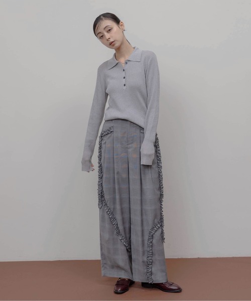 Eimee Law(エイミーロウ)の「ラメリブポロニット(ポロシャツ・レディース・グレー/ダークグレー/スモークピンク/ブラック・FREE)」の5枚目の写真