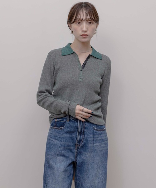 Eimee Law(エイミーロウ)の「ラメリブポロニット(ポロシャツ・レディース・グレー/ダークグレー/スモークピンク/ブラック・FREE)」の16枚目の写真