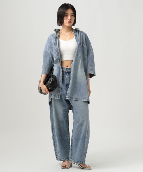 BAYFLOW（ベイフロー）の「デニムチュニックシャツ（シャツ/ブラウス・レディース・インディゴブルー/サックスブルー・FREE）」の10枚目の写真