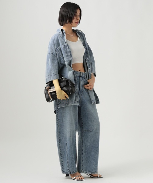 BAYFLOW（ベイフロー）の「デニムチュニックシャツ（シャツ/ブラウス・レディース・インディゴブルー/サックスブルー・FREE）」の11枚目の写真