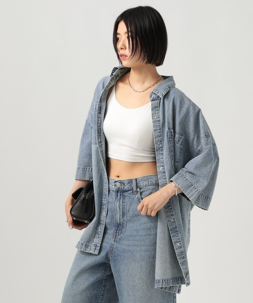 BAYFLOW（ベイフロー）の「デニムチュニックシャツ（シャツ/ブラウス・レディース・インディゴブルー/サックスブルー・FREE）」の12枚目の写真