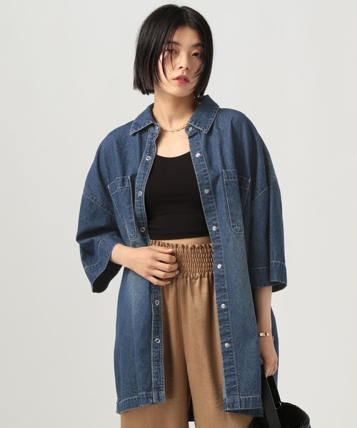 BAYFLOW（ベイフロー）の「デニムチュニックシャツ（シャツ/ブラウス・レディース・インディゴブルー/サックスブルー・FREE）」の18枚目の写真