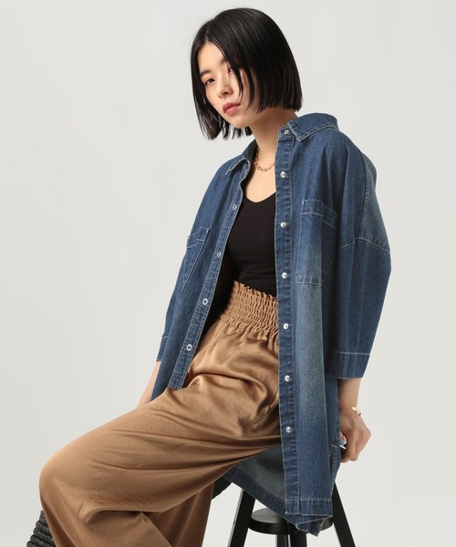 BAYFLOW（ベイフロー）の「デニムチュニックシャツ（シャツ/ブラウス・レディース・インディゴブルー/サックスブルー・FREE）」の19枚目の写真