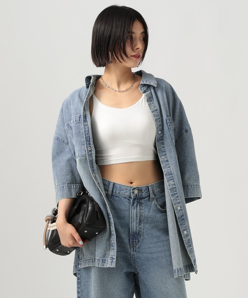 BAYFLOW（ベイフロー）の「デニムチュニックシャツ（シャツ/ブラウス・レディース・インディゴブルー/サックスブルー・FREE）」の22枚目の写真