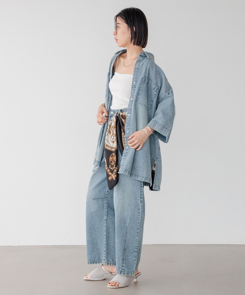BAYFLOW（ベイフロー）の「デニムチュニックシャツ（シャツ/ブラウス・レディース・インディゴブルー/サックスブルー・FREE）」の4枚目の写真