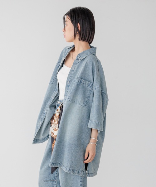 BAYFLOW（ベイフロー）の「デニムチュニックシャツ（シャツ/ブラウス・レディース・インディゴブルー/サックスブルー・FREE）」の8枚目の写真