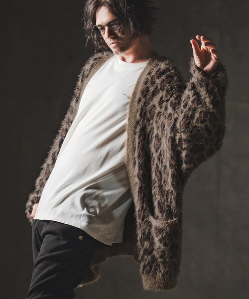 GLIMCLAP（グリムクラップ）の「mcg3664-Minimai detail cardigan -Leopard feather yarn sweater- ニットカーディガン（カーディガン/ボレロ・メンズ・レオパード・S/M/L）」の3枚目の写真