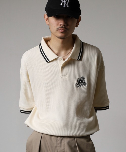 【美品】rough & swell オルテガ柄刺繡 半袖ポロ ポロシャツ Munsingwear SUNSCREEN 吸汗速乾 飛び柄刺繍半袖ポロシャツ