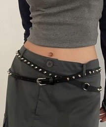 CELENA BEATS（セレナビーツ）の「Y2K ロックスタッズ ベルト/ グランジ系 細ベルト レザーバックル ハトメ付き（ベルト）」