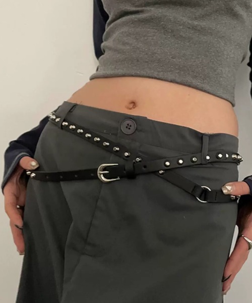 セール】Y2K ロックスタッズ ベルト/ グランジ系 細ベルト