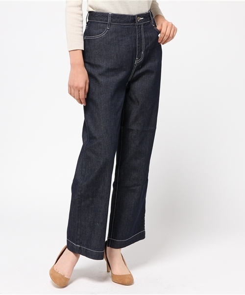 OUTLET（アウトレット）の「【DouDou】白ステッチデニムワイドPT（デニムパンツ・レディース・ブラック/インディゴブルー・38/36）」の2枚目の写真