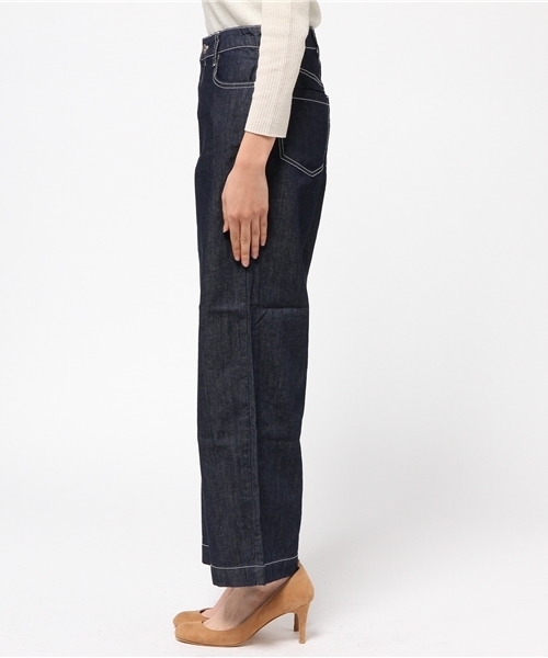 OUTLET（アウトレット）の「【DouDou】白ステッチデニムワイドPT（デニムパンツ・レディース・ブラック/インディゴブルー・38/36）」の4枚目の写真