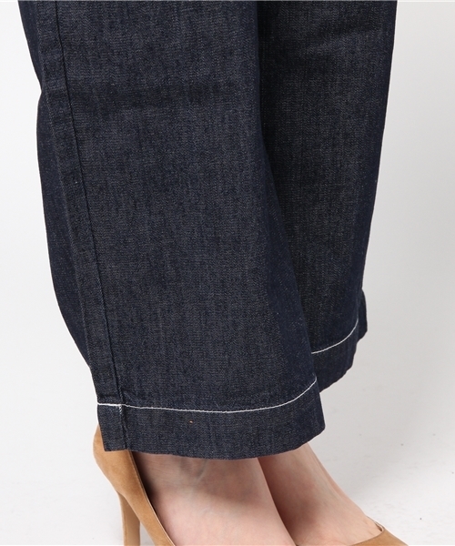 OUTLET（アウトレット）の「【DouDou】白ステッチデニムワイドPT（デニムパンツ・レディース・ブラック/インディゴブルー・38/36）」の9枚目の写真