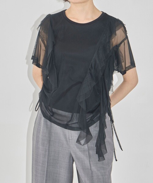 セール】ウィスパリングチュールフリルTee｜ウォッシャブル/シアー