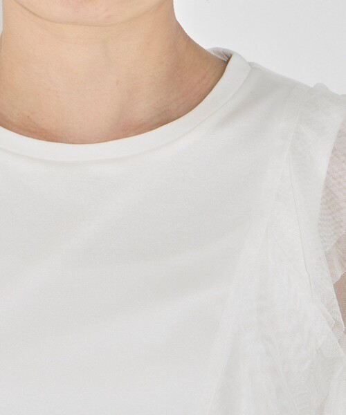 tシャツ ウィスパリングチュールフリルTee｜ウォッシャブル/シアートップス/半袖/夏服 レディース ウィスパリングチュールフリルTee｜ウォッシャブル/シアー