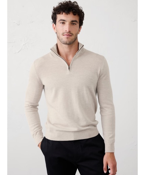 BANANA REPUBLIC FACTORY STORE（バナナリパブリック ファクトリーストア）の「BANANA REPUBLIC FACTORY STORE　　メリノウール ハーフジップ セーター（ニット/セーター・メンズ・ナチュラル/ブラック/ネイビー/ワイン・M/L/XL/S）」の2枚目の写真