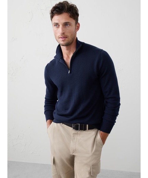 BANANA REPUBLIC FACTORY STORE（バナナリパブリック ファクトリーストア）の「BANANA REPUBLIC FACTORY STORE　　メリノウール ハーフジップ セーター（ニット/セーター・メンズ・ナチュラル/ブラック/ネイビー/ワイン・M/L/XL/S）」の3枚目の写真
