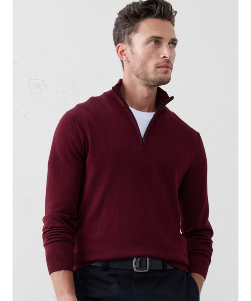 BANANA REPUBLIC FACTORY STORE（バナナリパブリック ファクトリーストア）の「BANANA REPUBLIC FACTORY STORE　　メリノウール ハーフジップ セーター（ニット/セーター・メンズ・ナチュラル/ブラック/ネイビー/ワイン・M/L/XL/S）」の4枚目の写真