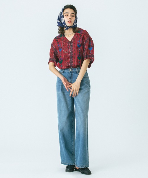HLAADA for ROSEBUD)FLOWER LINE SHORT SLEEVE SHIRTS（シャツ
