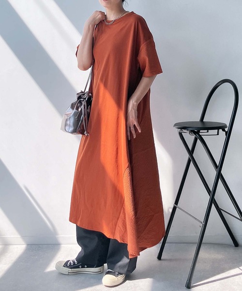 AS KNOW AS plus(アズノゥアズプラス)の「●接触冷感 切替えデザインロングワンピース(ワンピース・レディース・ブラック/ダークグリーン/ネイビー/オレンジ/ブラック系/ネイビー系/ダークグリーン系・FREE)」の7枚目の写真