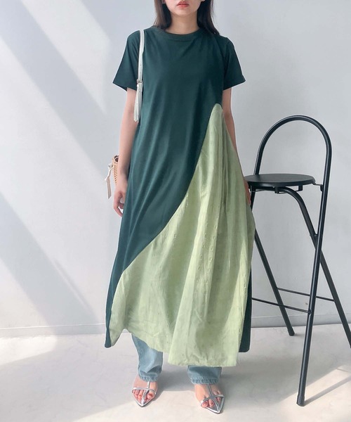 AS KNOW AS plus(アズノゥアズプラス)の「●接触冷感 切替えデザインロングワンピース(ワンピース・レディース・ブラック/ダークグリーン/ネイビー/オレンジ/ブラック系/ネイビー系/ダークグリーン系・FREE)」の3枚目の写真