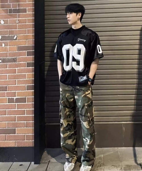 FreeZone(フリーゾーン)の「ナンバリングメッシュフットボールTシャツ(Tシャツ/カットソー・メンズ・ブラック/ネイビー/グリーン・F)」の14枚目の写真