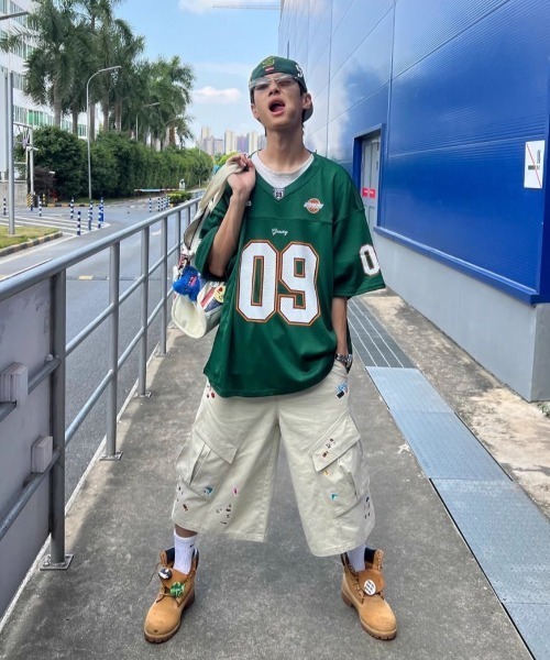 FreeZone(フリーゾーン)の「ナンバリングメッシュフットボールTシャツ(Tシャツ/カットソー・メンズ・ブラック/ネイビー/グリーン・F)」の15枚目の写真