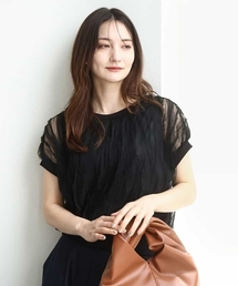 MK MICHEL KLEIN | チュールテープデザインフレンチスリーブニット/洗える(ニット/セーター)