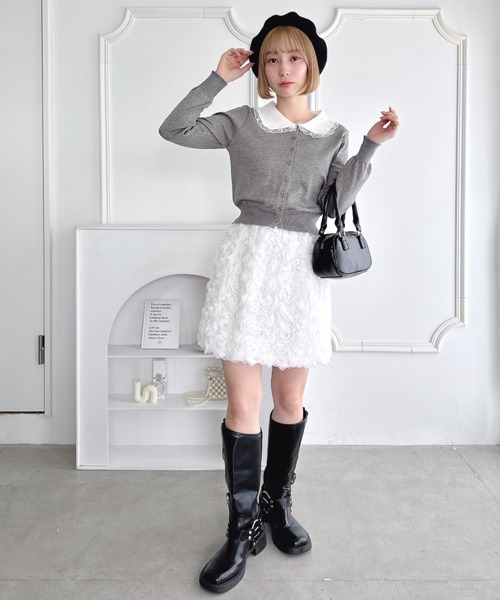 Loueme（ルエム）の「レーストリム丸襟カーディガン（カーディガン/ボレロ・レディース・ブラック/グレー・FREE）」の13枚目の写真