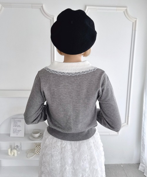 Loueme（ルエム）の「レーストリム丸襟カーディガン（カーディガン/ボレロ・レディース・ブラック/グレー・FREE）」の12枚目の写真