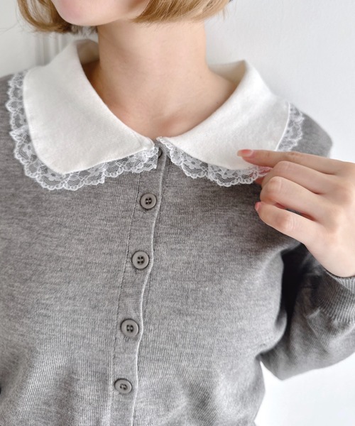 Loueme（ルエム）の「レーストリム丸襟カーディガン（カーディガン/ボレロ・レディース・ブラック/グレー・FREE）」の14枚目の写真