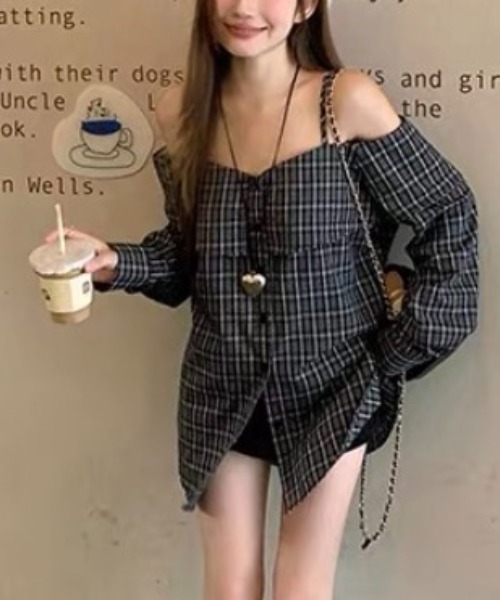 gossip!ロサンゼルス(ゴシップロサンゼルス)の「フリルビッグシルエット チェックオフショルダーキャミソールシャツ(シャツ/ブラウス・レディース・チェック・M)」の10枚目の写真