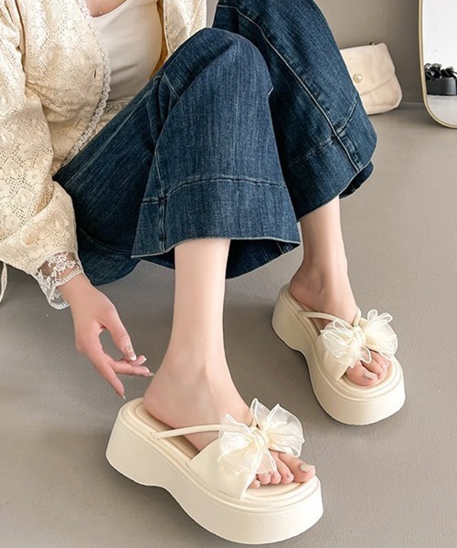 Miniministore(ミニミニストア)の「ビッグリボン厚底サンダル 履きやすい夏靴(サンダル・レディース・ブラック/アイボリー・22.5cm/24.5cm/24.0cm/23.5cm/23.0cm)」の8枚目の写真
