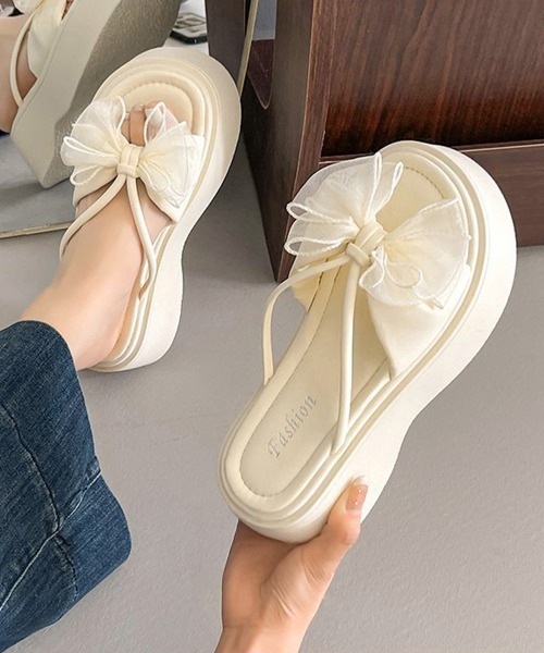 Miniministore(ミニミニストア)の「ビッグリボン厚底サンダル 履きやすい夏靴(サンダル・レディース・ブラック/アイボリー・22.5cm/24.5cm/24.0cm/23.5cm/23.0cm)」の10枚目の写真