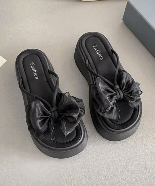 Miniministore(ミニミニストア)の「ビッグリボン厚底サンダル 履きやすい夏靴(サンダル・レディース・ブラック/アイボリー・22.5cm/24.5cm/24.0cm/23.5cm/23.0cm)」の20枚目の写真
