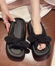 リボン結びデザイン厚底サンダル