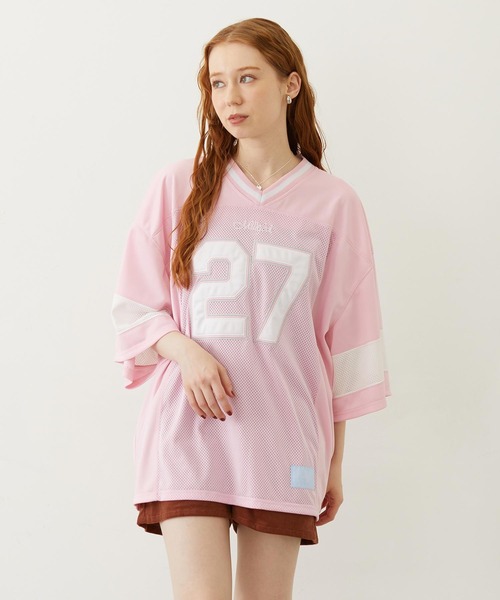 MILKFED.(ミルクフェド)の「HEAVEN27 FOOTBALL SHIRT(Tシャツ/カットソー・レディース・ライトブルー/ブラック/ライトピンク・ONE SIZE)」の3枚目の写真