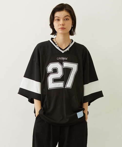 MILKFED.(ミルクフェド)の「HEAVEN27 FOOTBALL SHIRT(Tシャツ/カットソー・レディース・ライトブルー/ブラック/ライトピンク・ONE SIZE)」の2枚目の写真