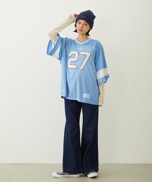 MILKFED.(ミルクフェド)の「HEAVEN27 FOOTBALL SHIRT(Tシャツ/カットソー・レディース・ライトブルー/ブラック/ライトピンク・ONE SIZE)」の12枚目の写真