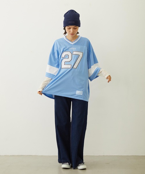 MILKFED.(ミルクフェド)の「HEAVEN27 FOOTBALL SHIRT(Tシャツ/カットソー・レディース・ライトブルー/ブラック/ライトピンク・ONE SIZE)」の13枚目の写真
