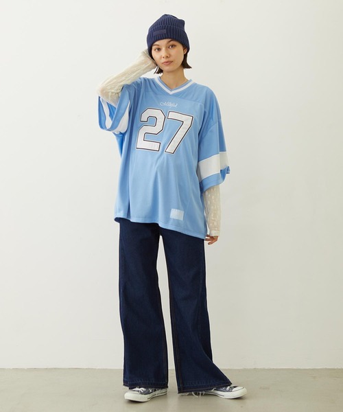 MILKFED.(ミルクフェド)の「HEAVEN27 FOOTBALL SHIRT(Tシャツ/カットソー・レディース・ライトブルー/ブラック/ライトピンク・ONE SIZE)」の15枚目の写真