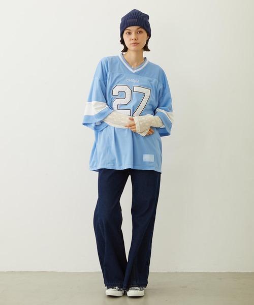 MILKFED.(ミルクフェド)の「HEAVEN27 FOOTBALL SHIRT(Tシャツ/カットソー・レディース・ライトブルー/ブラック/ライトピンク・ONE SIZE)」の16枚目の写真