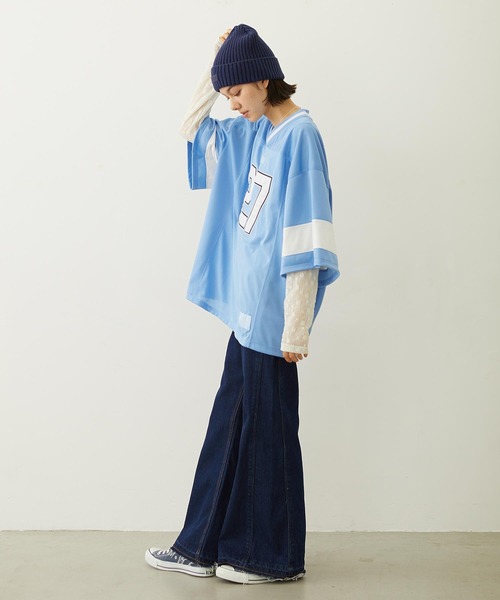 MILKFED.(ミルクフェド)の「HEAVEN27 FOOTBALL SHIRT(Tシャツ/カットソー・レディース・ライトブルー/ブラック/ライトピンク・ONE SIZE)」の17枚目の写真