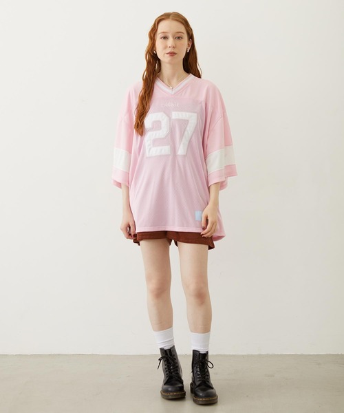 MILKFED.(ミルクフェド)の「HEAVEN27 FOOTBALL SHIRT(Tシャツ/カットソー・レディース・ライトブルー/ブラック/ライトピンク・ONE SIZE)」の5枚目の写真