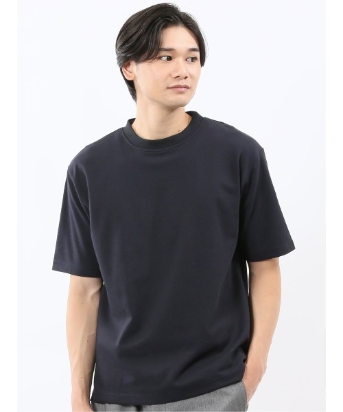 TAKA-Q(タカキュー)の「タカキュー ダブルフェイス ポンチ クルーネック 半袖 Tシャツ(Tシャツ/カットソー・メンズ・ネイビー/ホワイト/ライトグレー/ブラウン・LARGE/X-LARGE/MEDIUM)」の1枚目の写真